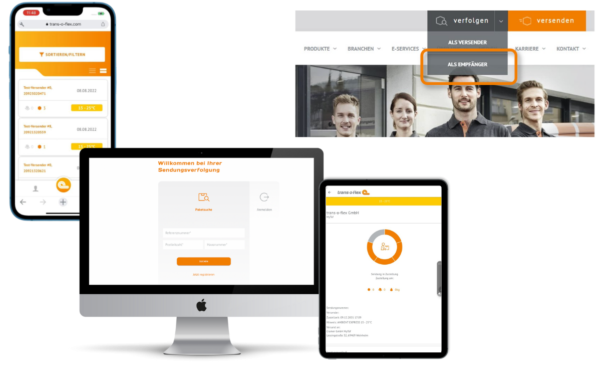 Sendungsverfolgung tof auf verschiedenen Medien Sendungsverfolgung Logistik