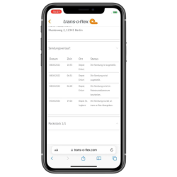 sendungsdetails Insightapp Mobile Webseite trans-o-flex