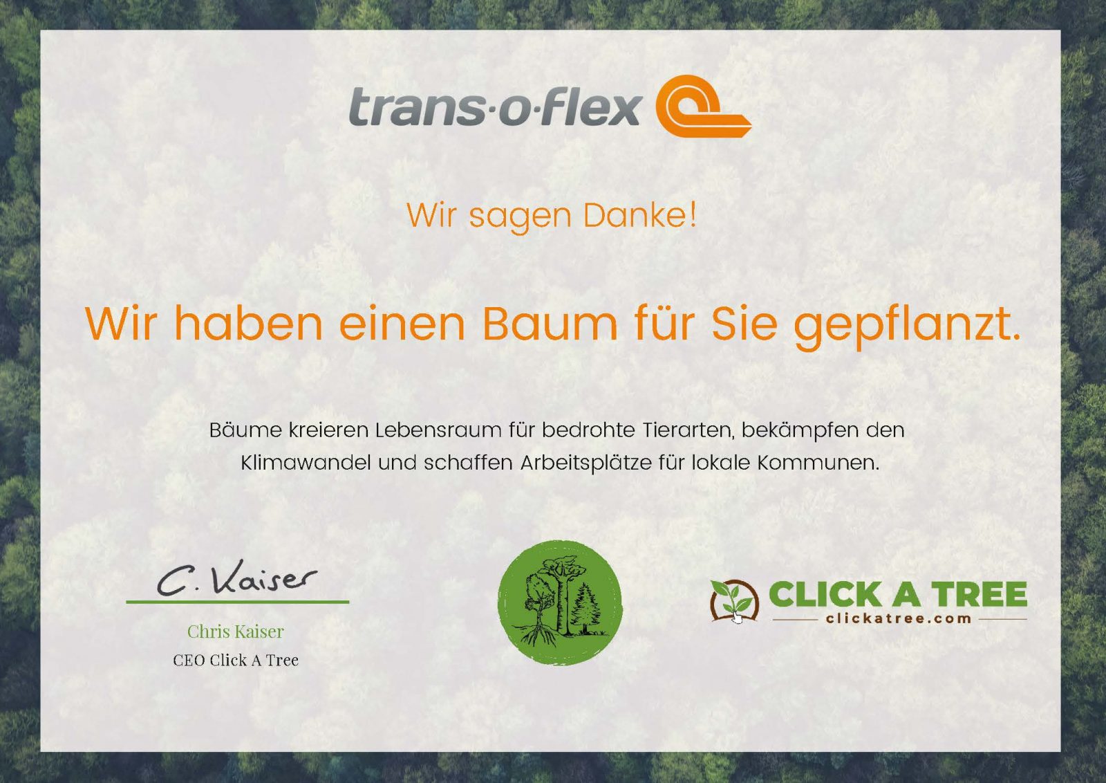 Urkunde trans-o-flex von click a tree